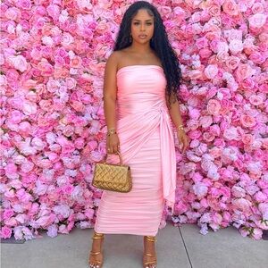 Amanda Uprichard X Revolve Anja Midi Dress in Flamingo